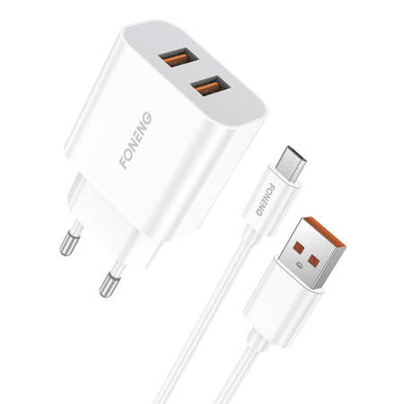 CARREGADOR RÁPIDO FONENG 2X USB EU45 + CABO USB MICRO