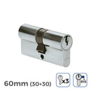 CILINDRO NIQUEL 60MM (30+30MM) LARGURA DA CAME R15 COM 3 CHAVES I