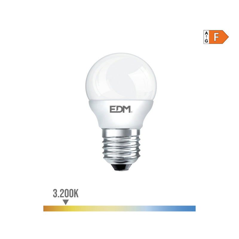 LÂMPADA ESFÉRICA LED E27 7W 600LM 3200K LUZ QUENTE Ø4,5X8CM EDM