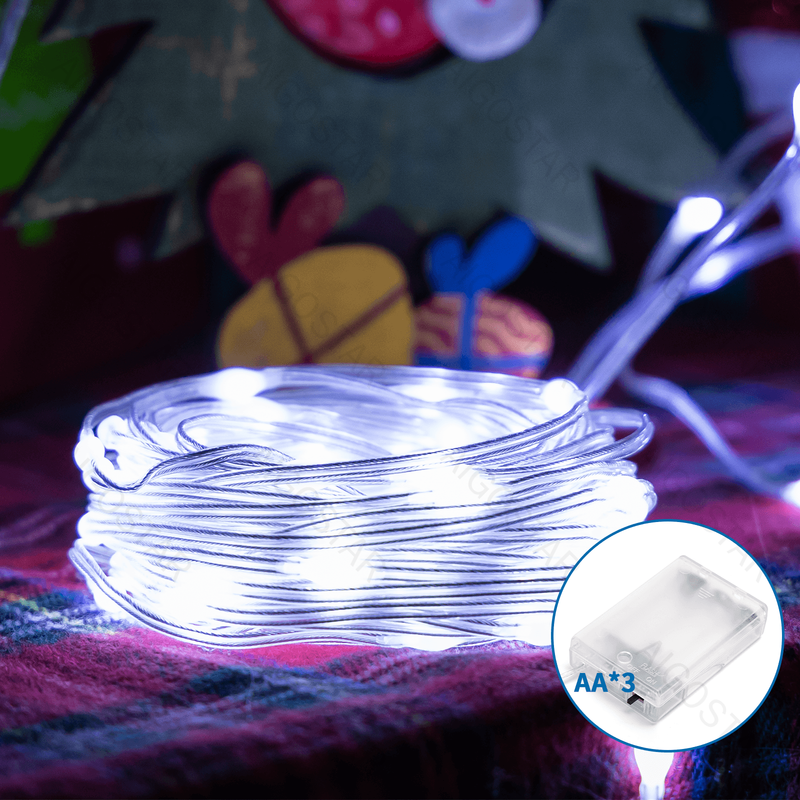 LUZES DE CORDA DA BATERIA 3AA (PVC E COBRE), BRANCO FRIO, 3M