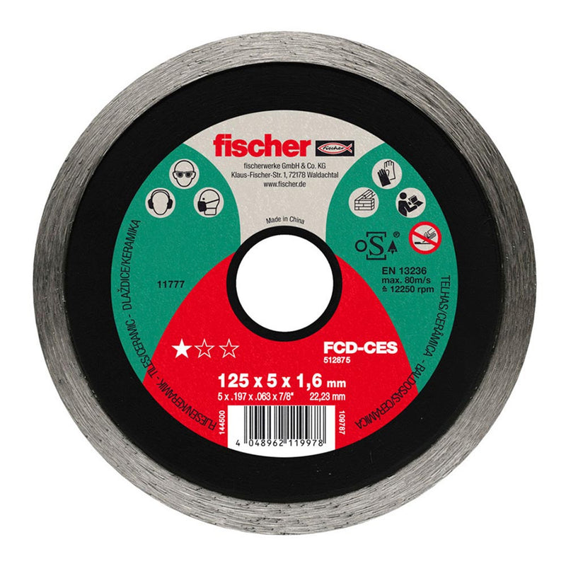 DISCO CORTE FCD-SES PARA CERÂMICA Ø115X1,6X22,23 512874 FISCHER