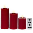 VELA DE CERA LED, VERMELHA, Ø7 CM, COM DIFERENTES ALTURAS, 3 PEÇA