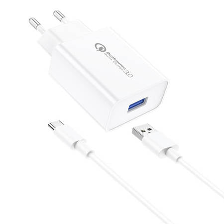 FONENG EU13 WALL CHARGER + USB TO USB-C CABLE, 3A (WHITE)