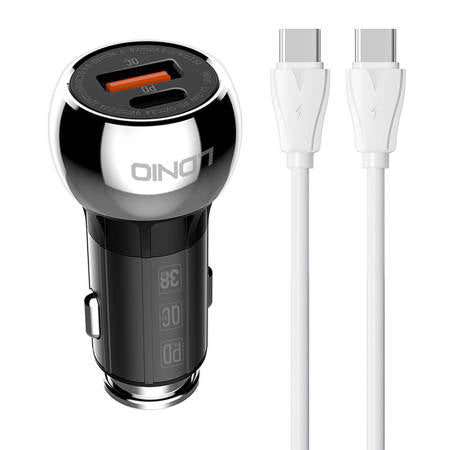 CARREGADOR CARRO LDNIO C1 + CABO USB-C PRATA