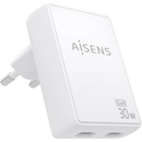 CARGADOR DE PARED GAN AISENS ASCH-30W2P075-W 2XUSB TIPO-C 30W BLA
