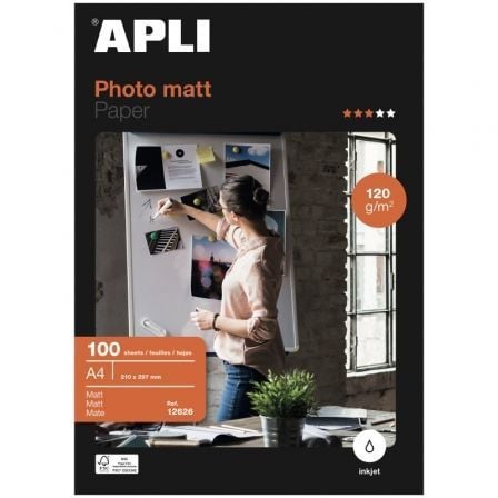 PAPEL FOTOGRÁFICO APLI MATT 12626 DIN A4 120G 100 HOJAS MATE