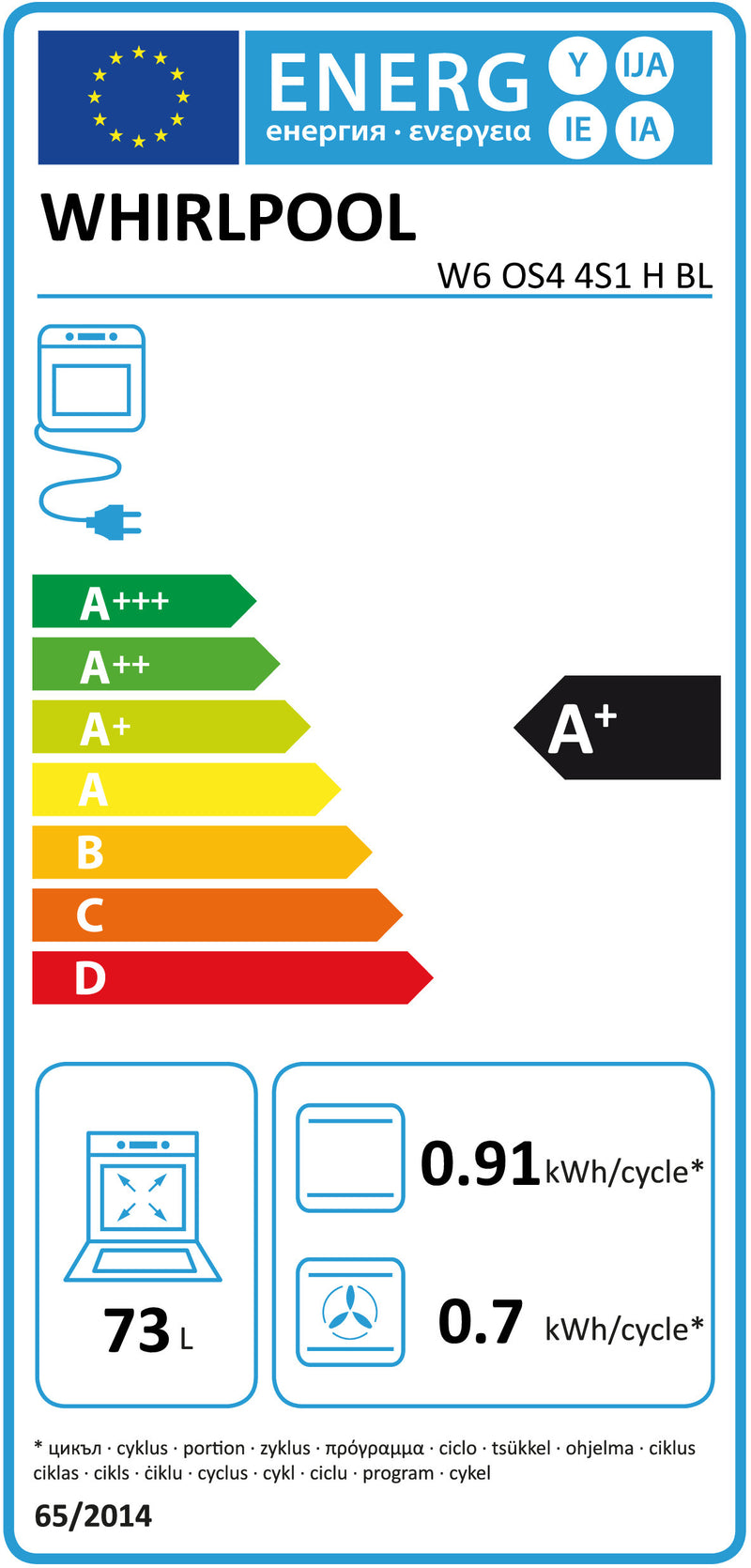 Whirlpool W6 OS4 4S1 H BL 73 l A+ Preto