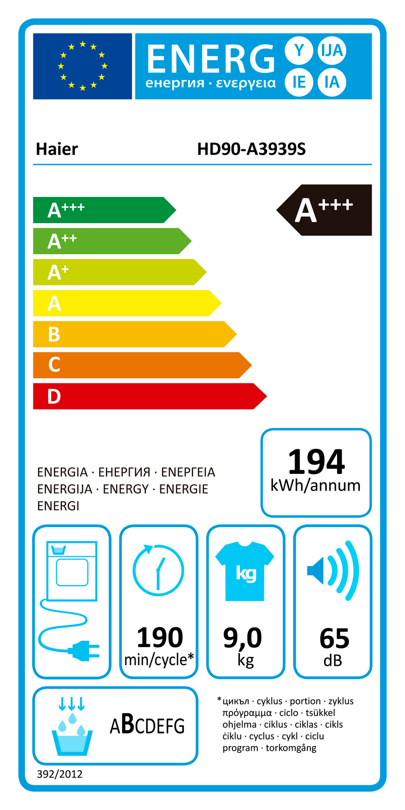 MÁQUINA DE SECAR ROUPA HAIER HD90-A3939-S