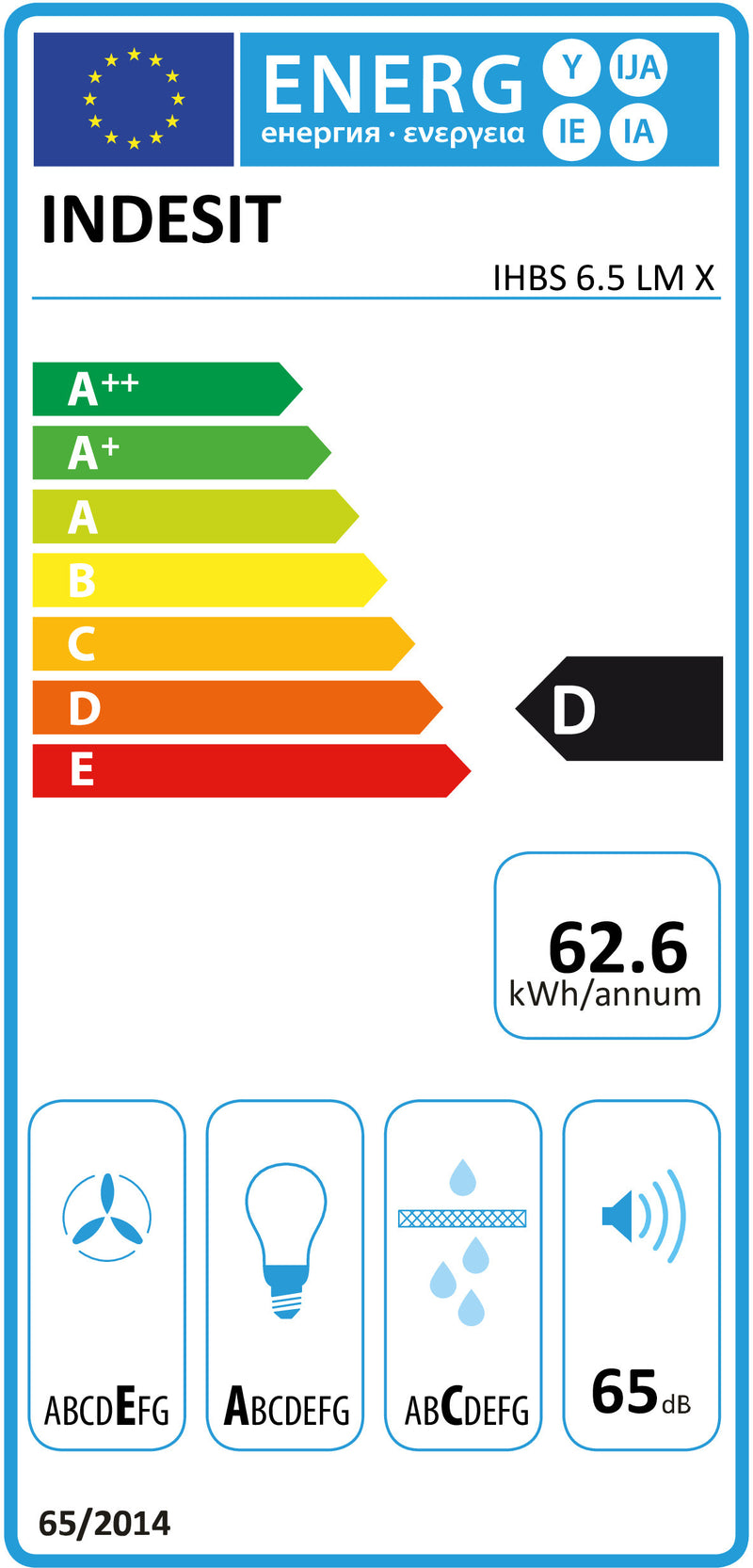 Indesit IHBS 6.5 LM X exaustor para cozinha Montado na parede Aço