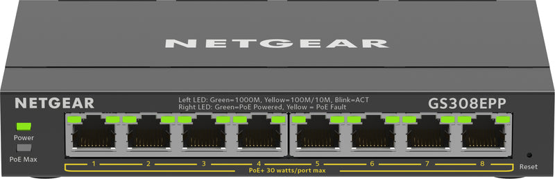 NETGEAR 8-Port Gigabit Ethernet High-Power PoE+ Plus Switch (GS30