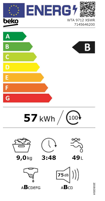 MÁQUINA DE LAVAR ROUPA BEKO 9KG 1400RT A+++