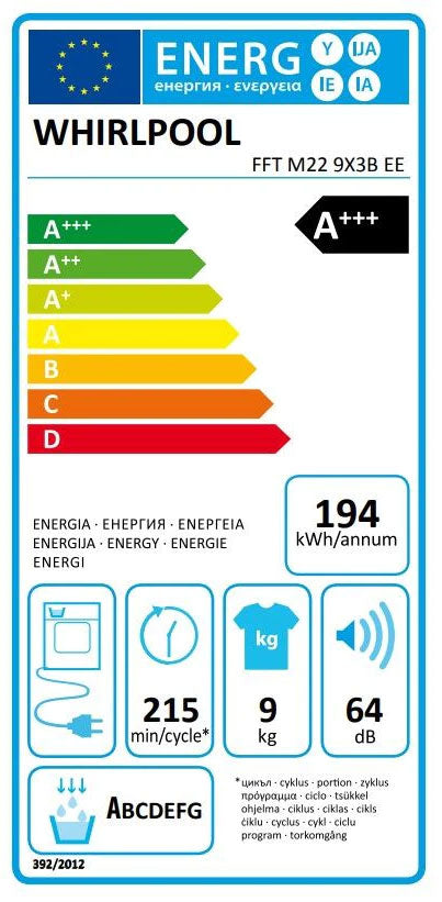 MÁQUINA DE SECAR ROUPA WHIRLPOOL 9KG BOMBA CALOR A+++