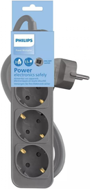 REGLETA PHILIPS 3 TOMAS SCHUKO 3M GRIS