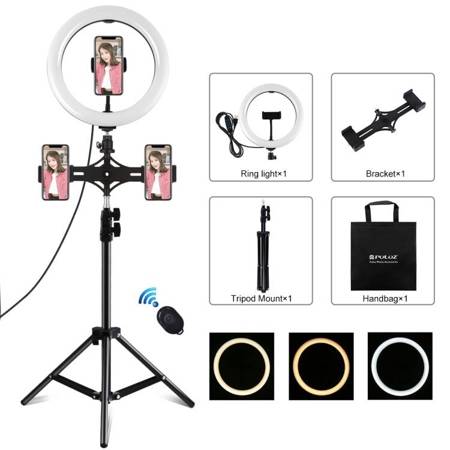 SUPORTE DE TRIPÉ PULUZ COM ANEL LED DE 26 CM VLOGGING 1,1M PKT307