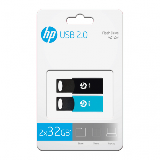 PEN DRIVE HP TWIN 2X 32GB USB 2.0 PRETO E AZUL