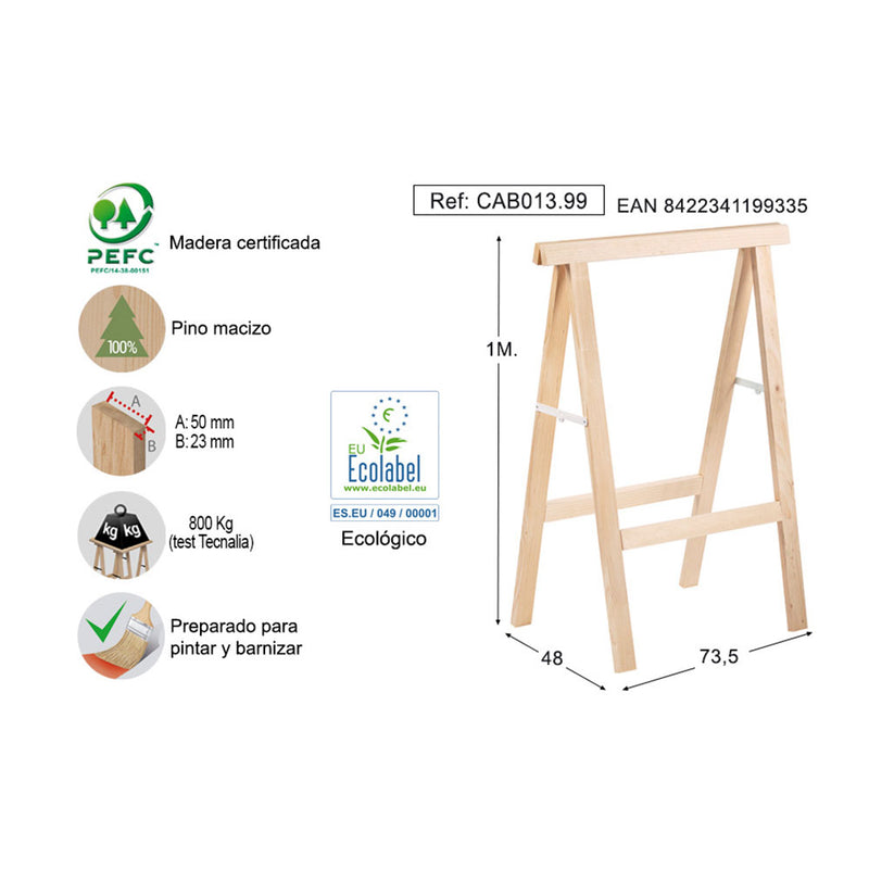 CAVALETE DE PINHO PRO 1 METRO SECÇÃO 50X23MM ASTIGARRAGA