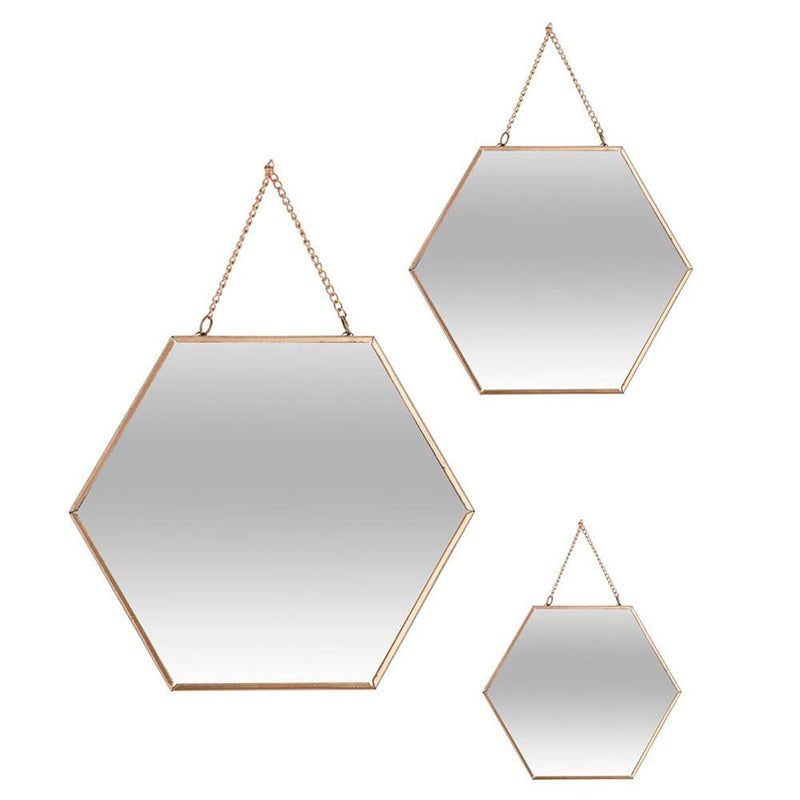 SET 3 ESPELHOS OURO HEXAGONALES 19,8X17,5CM/25X22,5CM/29,5X26CM