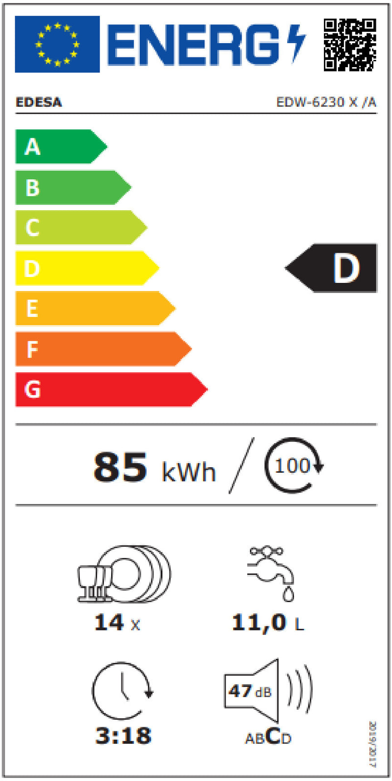 MÁQUINA DE LAVAR LOIÇA EDESA EDW6230XA( 14 TALHERES - 7 P - D  )