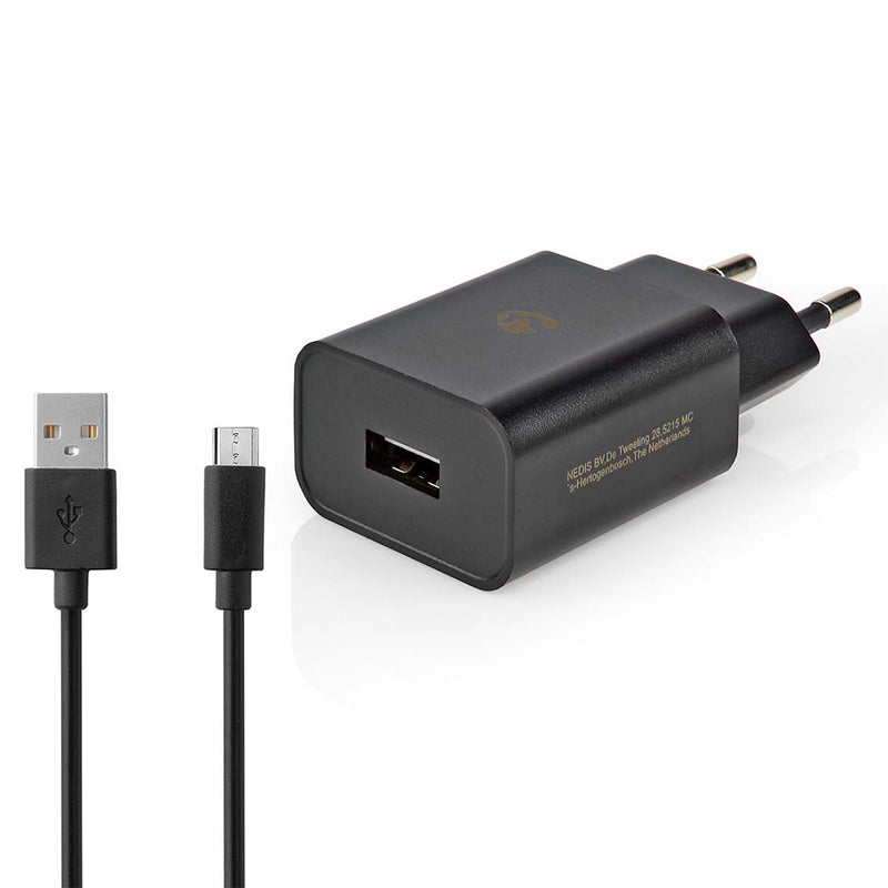 NEDIS CARREGADOR 1.0 USBA C/ CABO MICRO USB PRETO