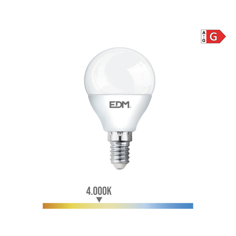 LÂMPADA ESFÉRICA LED E14 5W 400LM 4000K LUZ DIA Ø4,5X8CM EDM