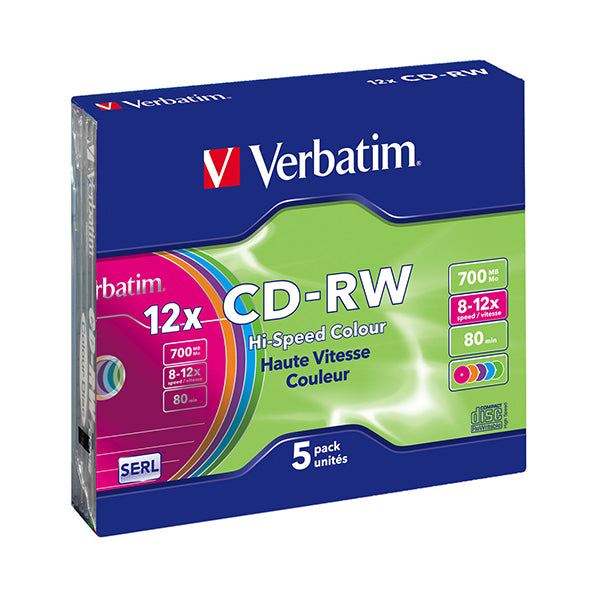 CR-RW VERBATIM 12X700MB COR SLIM - PACK5