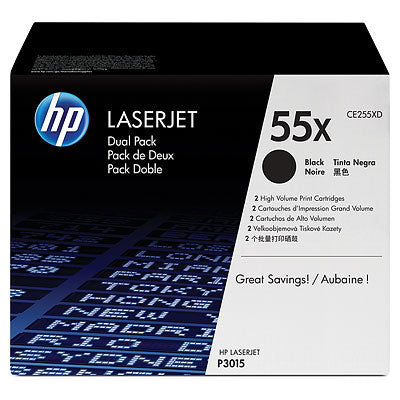 HP Conjunto Duplo de Toner LaserJet Original 55X Preto de elevada