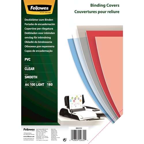 PORTADAS DE PVC FELLOWES 5375901 A4 180 MICRAS 100 UNIDADES TRANS