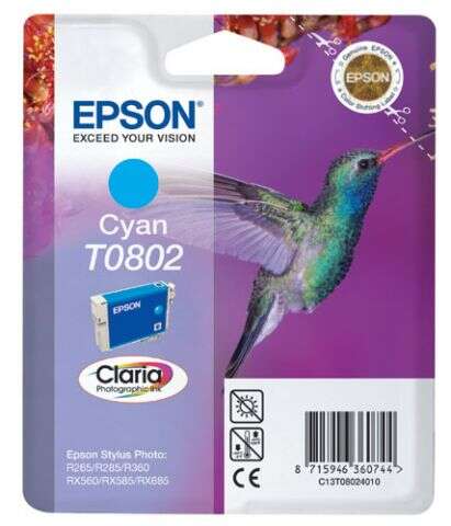 Epson Hummingbird Tinteiro Cyan T0802 Tinta Claria Photographic