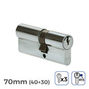 CILINDRO NIQUEL 70MM (40+30MM) LARGURA DA CAME R15 COM 3 CHAVES I