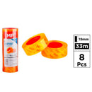 FITA ADESIVA TRANSPARENTE AMARELA, 19 MM X 33 M, 8 UN