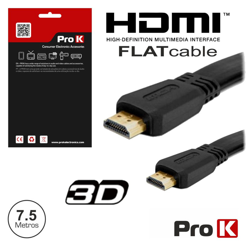 CABO HDMI DOURADO MACHO  MACHO 1.4 PRETO 7M FLAT PROK