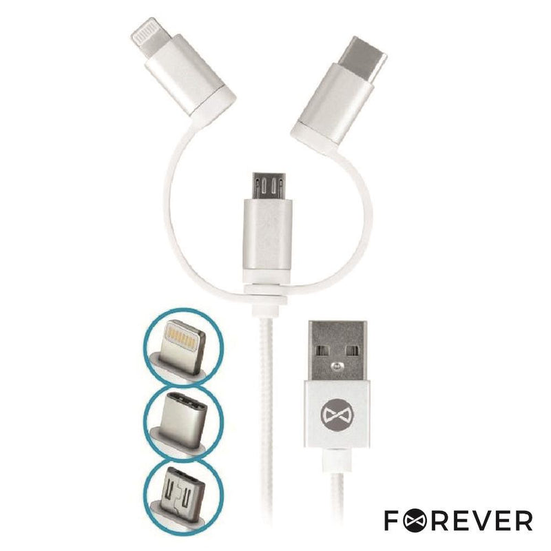 CABO USB-A 2.0 MACHO  MICRO USB-B USB-C APPLE 8P 1M BRANCO