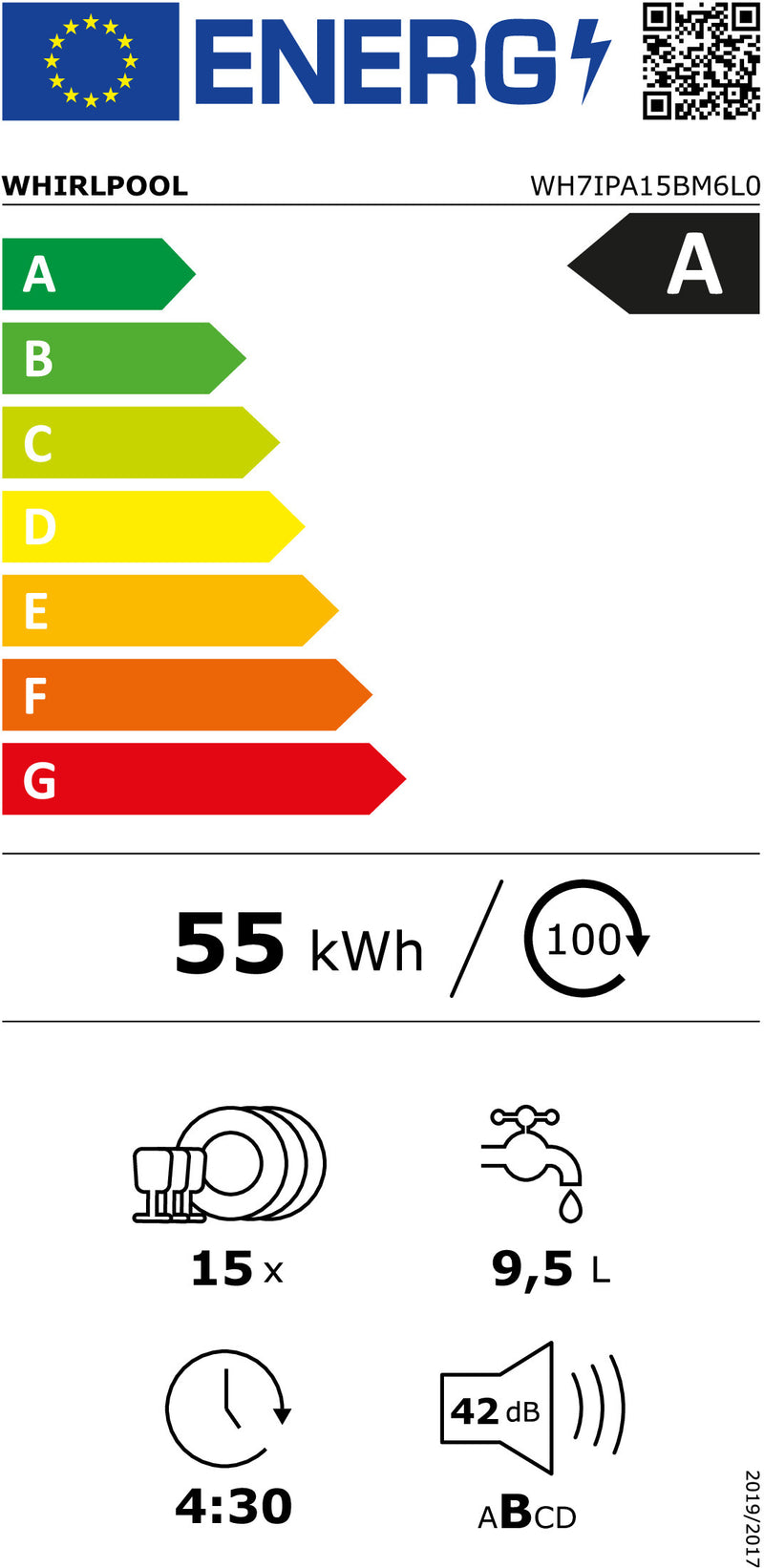 Whirlpool WH7IPA15BM6L0 Completamente embutido 15 talheres A