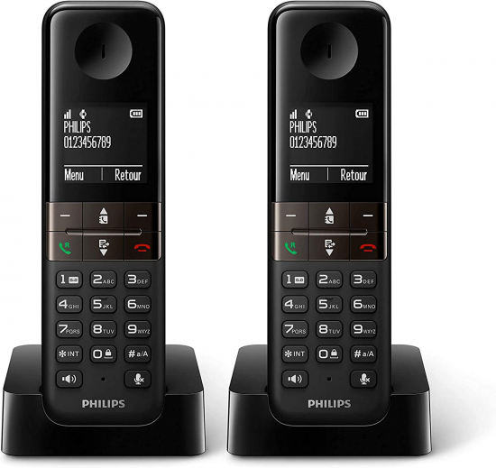 TELÉFONO INALÁMBRICO PHILIPS D4702B34 PACK DUO NEGRO