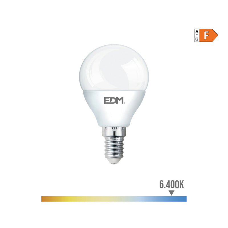 LÂMPADA ESFÉRICA LED E14 7W 600LM 6400K LUZ FRIA Ø4,5X8CM EDM