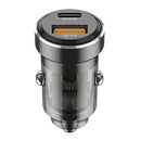 BUDI 30W CAR CHARGER, USB + USB-C, PD + QC 3.0 (GRAY)