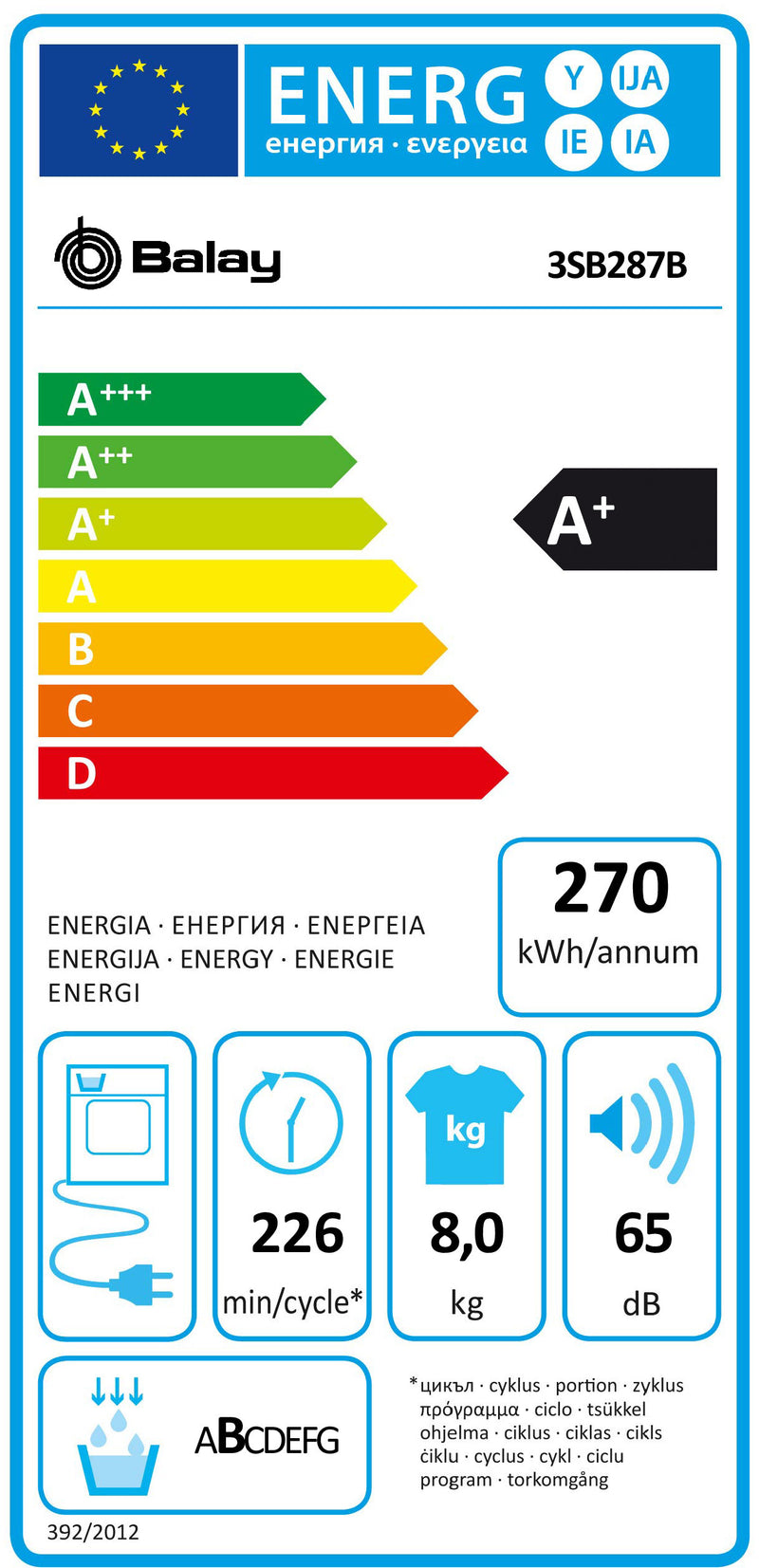 MÁQUINA DE SECAR ROUPA BALAY 3SB287B( 8 KG - CONDENSAÇÃO COM BOMB