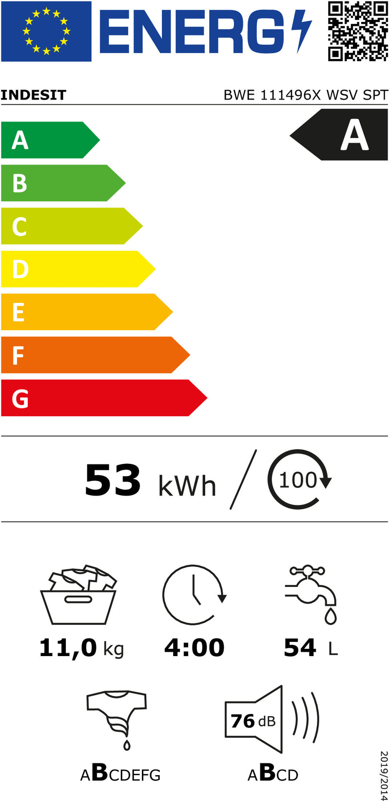 MÁQUINA DE LAVAR ROUPA INDESIT BWE111496XWSVSP( 1400 RPM - 11 KG