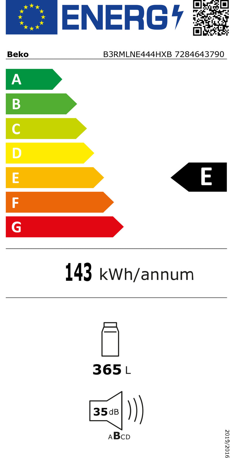 Beko B3RMLNE444HXB frigorífico Independente 365 l E Aço inoxidáve