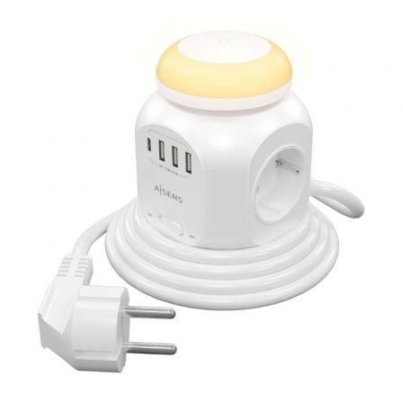 REGLETA CON INTERRUPTOR Y LUZ NOCTURNA AISENS ASPS-3A1CL01-W 4 TO