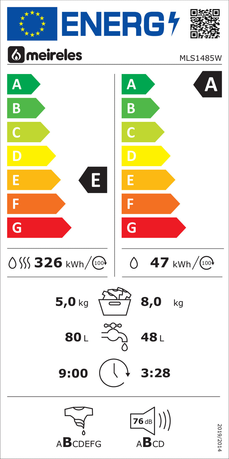 MÁQUINA DE LAVAR E SECAR ROUPA MEIRELES 8+5KG MLS 1485 W