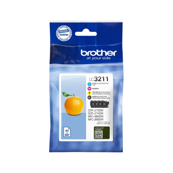 PACK DE 4 TINTEIROS BROTHER LC3211 ATÉ 200 PAGINAS CADA COR