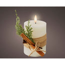 VELA DE CERA LED, COR BEGE, SUPERFÍCIE COM LISO COM RAMALHETE, Ø7