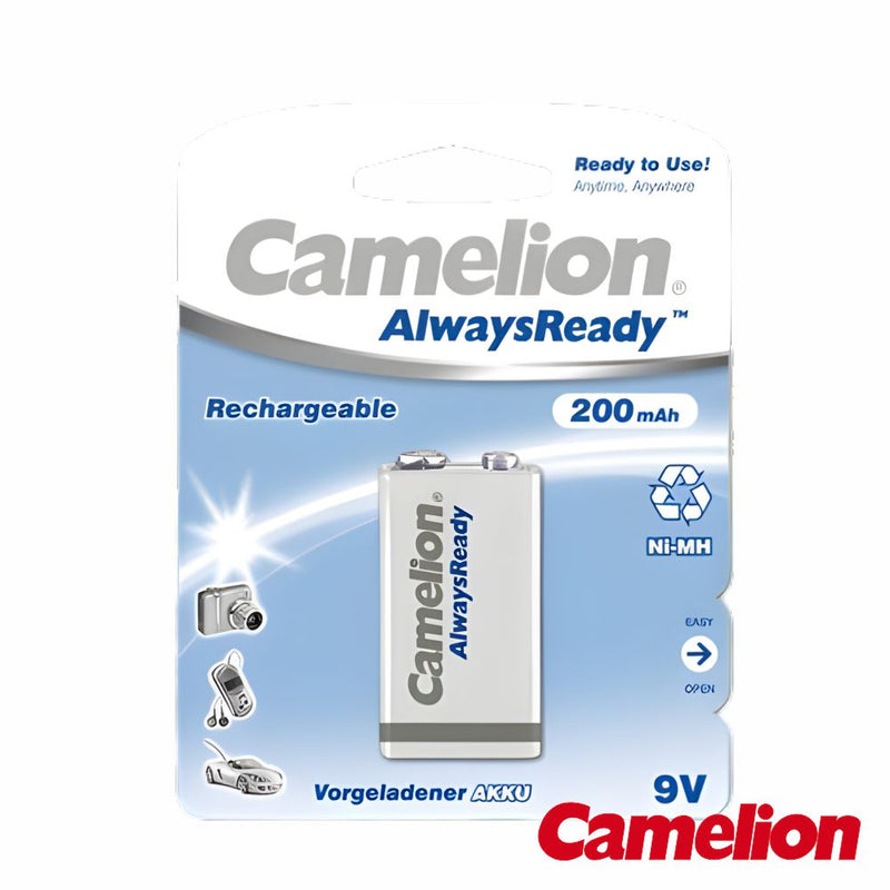 PILHA RECARREGÁVEL NI-MH ALWAYSREADY HR6F22 9V200MA CAMELION