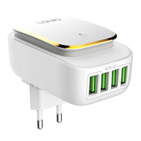 CARREGADOR 4XUSB+LED+CABO LIGHTNING LDNIO BRANCO