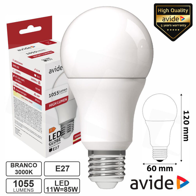 LMPADA LED DIMÁVEL E27 GLOBO A60 11W 230V 3000K 1055LM