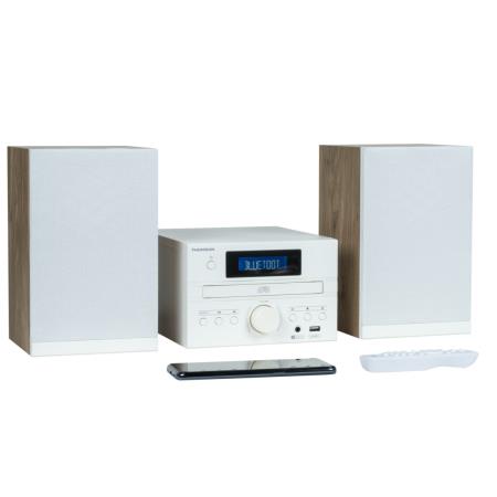 THOMSON MICRO SOUND SYSTEM BT RADIO FMCDMP3USB WOOD FINISH WHITE