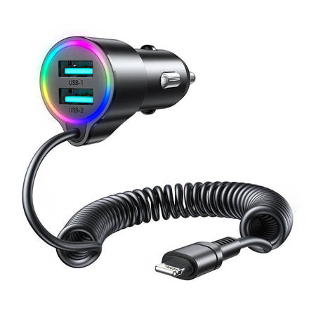 CAR CHARGER JOYROOM JR-CL25, 2X USB + LIGHTNING CABLE (BLACK)