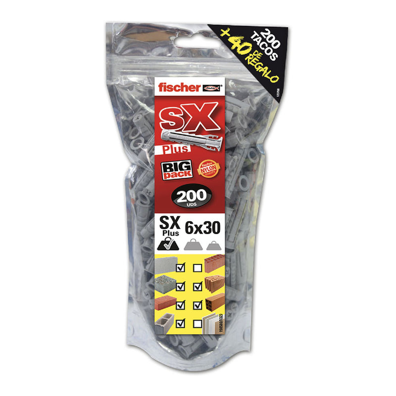 BIG PACK BUCHAS FISCHER SX PLUS Ø6X30MM 200 UNID. + 40 UNID. GRAT