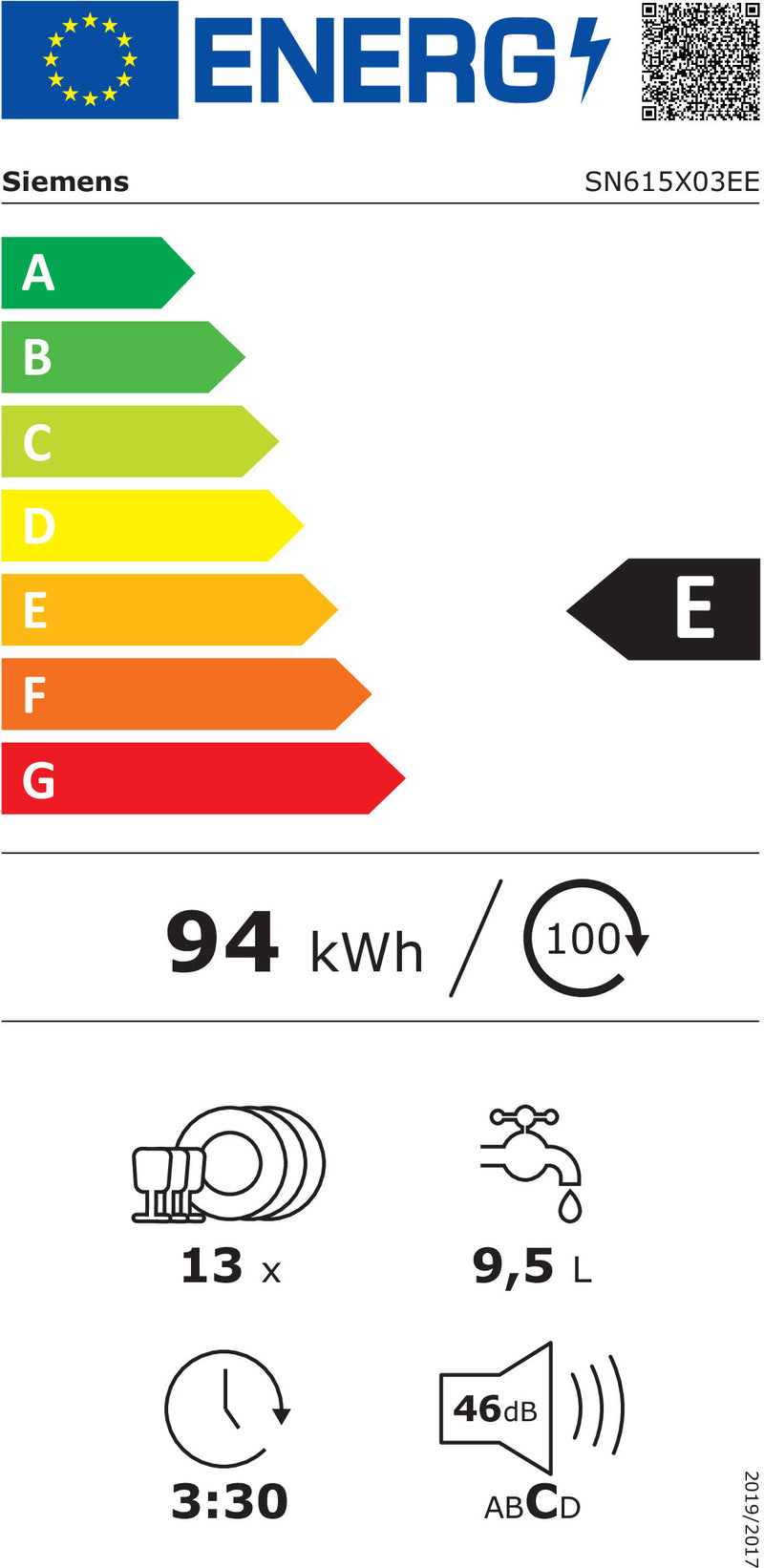 MÁQUINA DE LAVAR LOUÇA SIEMENS DE ENCASTRE IQ100 SN615X03EE  A++